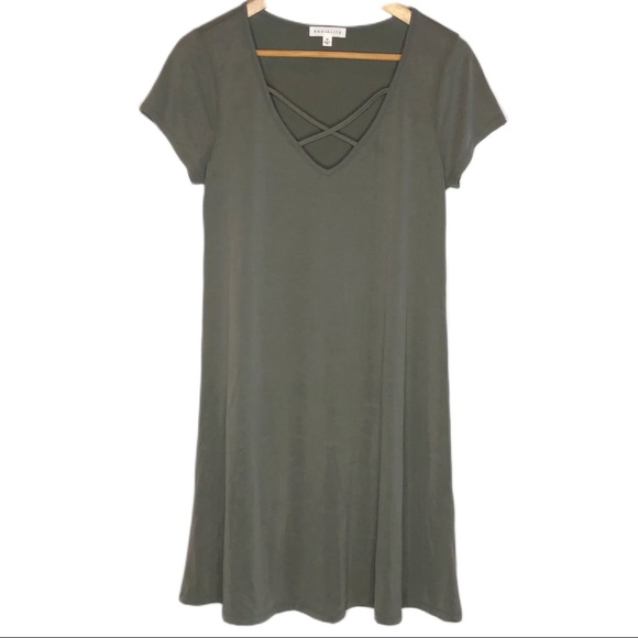 Socialite Cross Front Olive Dress - Picture 2 of 3